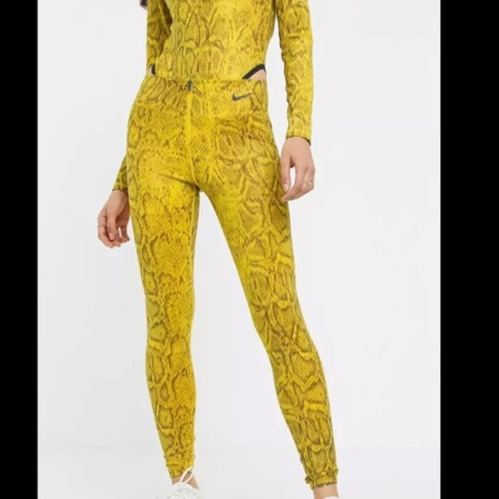 NIKE Yellow Snake Print High-Waisted Leggings XL